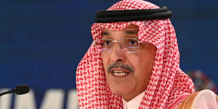 Chair of the International Monetary and Financial Committee (IMFC) Mohammed Aljadaan attends a press conference during the IMF-World Bank annual Fall meetings in Washington, DC, on October 25, 2024. (Photo by Mandel NGAN / AFP)